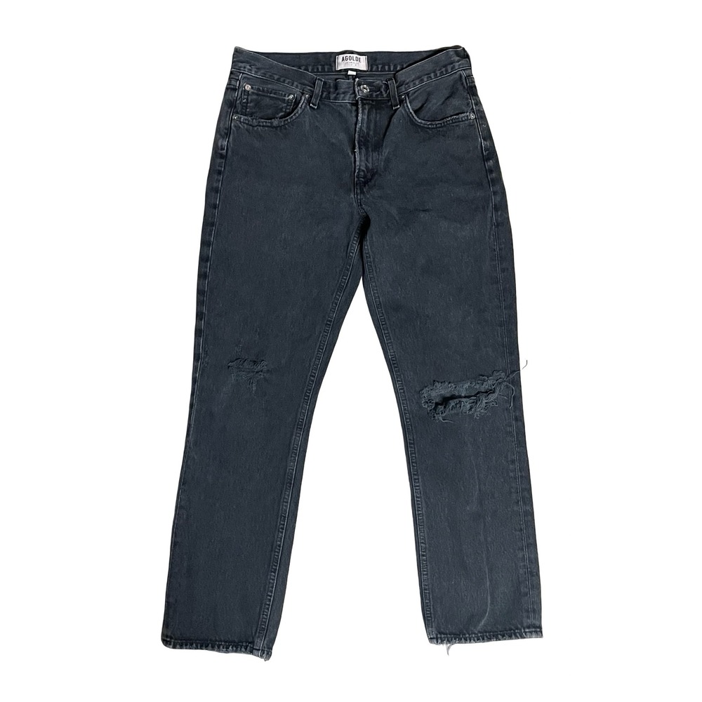 AGOLDE Riley High Rise Straight Crop Jeans Black Distressed Size 27 A075-773